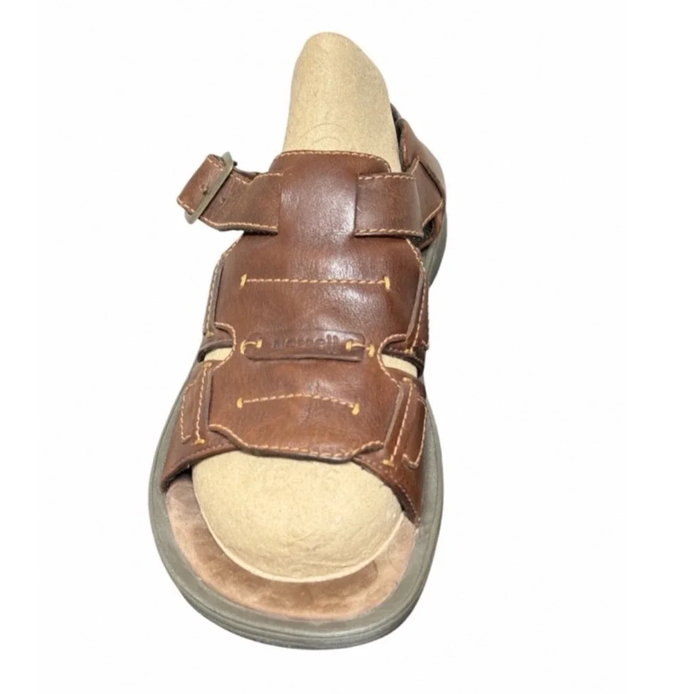 Merrell Sandals Mens 9 New Delhi Brown Leather Open Toe Buckle EUC